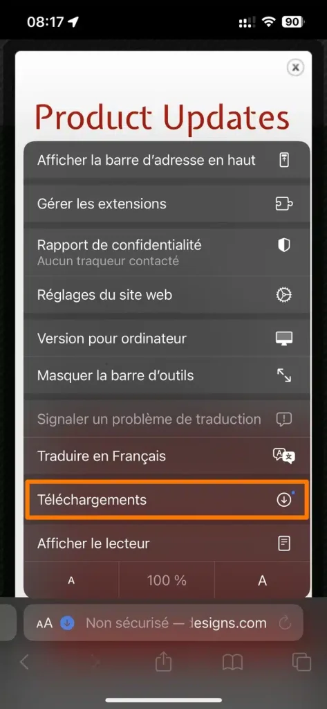 07 - Retrouvez le fichier compressé (.zip) dans le répertoire "Téléchargements" de votre téléphone