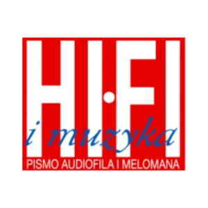 Logo Hi-Fi i Muzyka sur fond rouge