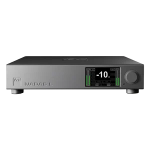 Préamplificateur Master Fideility NADAC-L vu de face avec le volume à -10dB et des barres verticales vertes qui indiquent que le volume est correct